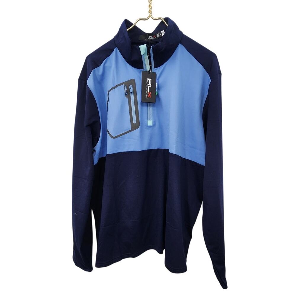 New NWT RLX Ralph Lauren Navy Light Blue Golf 1/4 Zip Micro Fleece‎ Lined XL